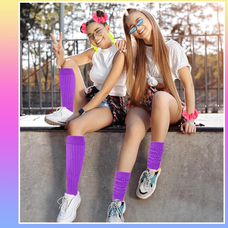 TRIITECH Store Neon Slouch Socks for Women, 80s 90s Scrunch Knee High Socks with Neon Earrings and Scrunchies for 80s 90s Party - Image 5